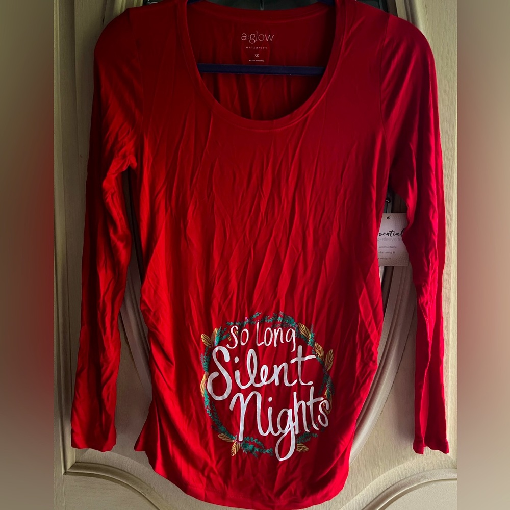 Aglow Maternity long sleeve top, red, XS. Christmas Holiday